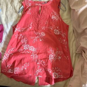 Coral Sleeveless Floral Top